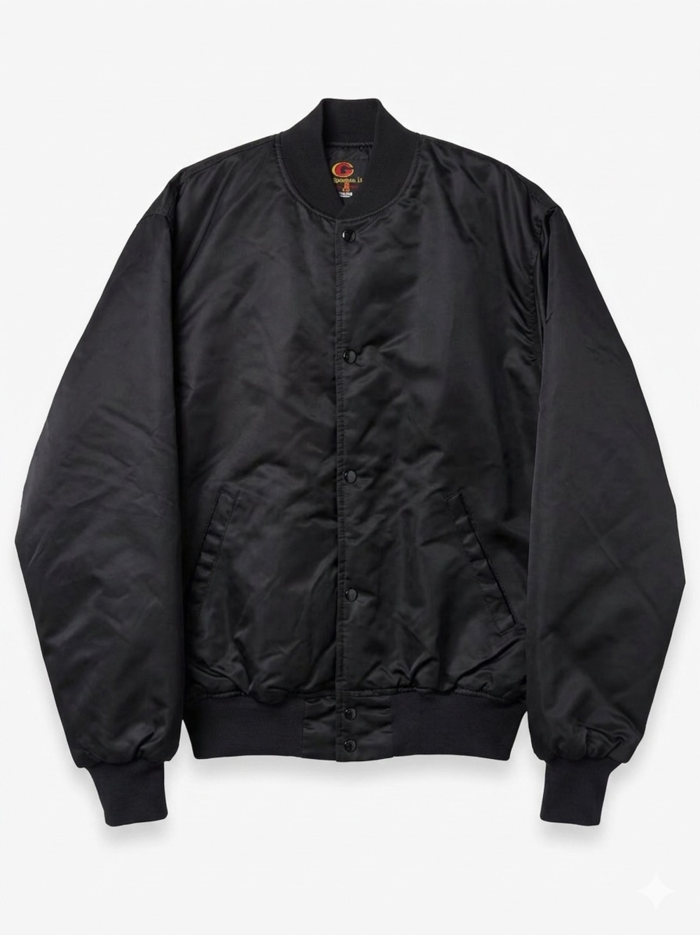 Vintage Game Sportswear Black Satin Bomber Jacket Medium Fits Large XL Varsity